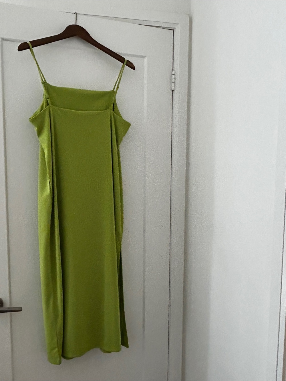 Women’s Lime Green Slip Midi Dress- Side slit - Picture 3 of 5